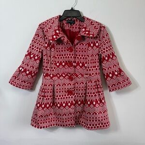 Eden Court Geo Print Peacoat Mod Retro Bell Sleeve Jacket Medium